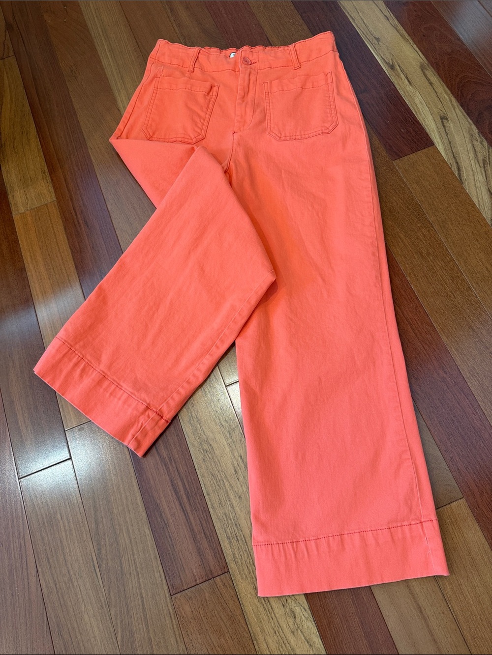 Wide-Leg High-Rise Pants in Coral Orange